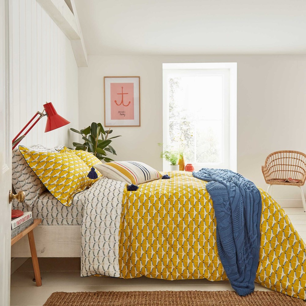 Heron Geo Bird Bedding by Joules in Antique Gold buy online from the rug seller uk